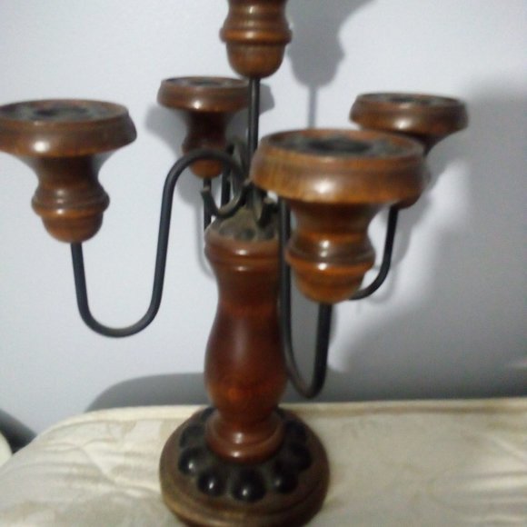 Vintage Accents Vintage Large Candelabra Wood Candle Holder Nordic